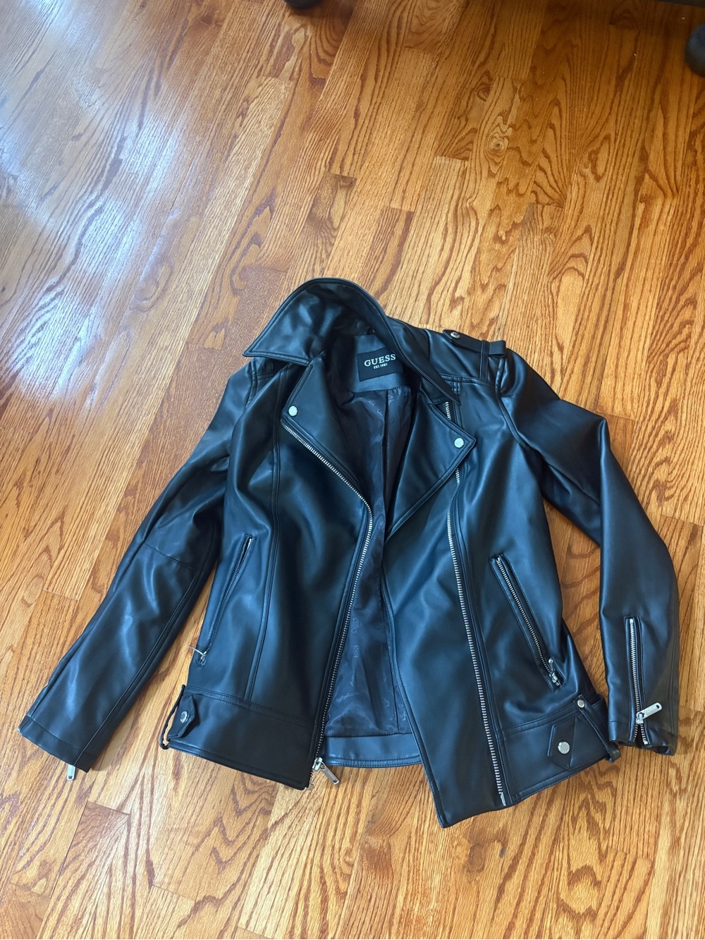 Guess Black Faux Leather Biker Jacket